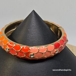 Oranges Enamel Hinged Mermaid Scales Bangle Bracelet W Crystals